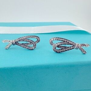 RARE Tiffany & Co. Pave Diamond Bow Earrings 18K White Gold